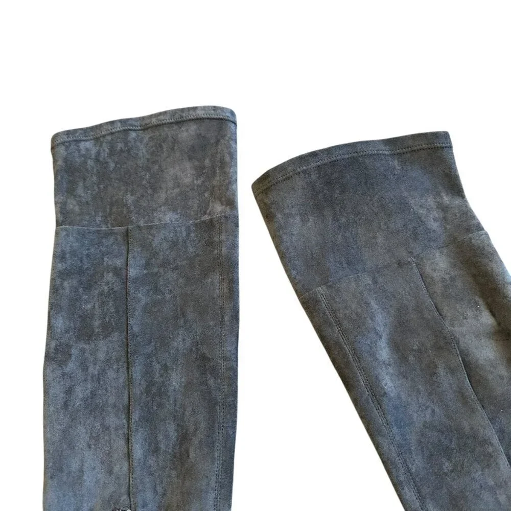 Anthropologie Grey Suede OTK Over The Knee Boots Low Heel Round Toe Size 6 Women